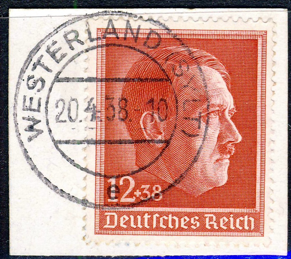 GERMANY 1937 12pf+38pf Hitler 49th. Birthday & Culture Fund SG 652 ON PIECE