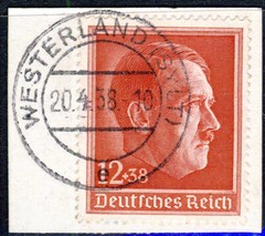 GERMANY 1937 12pf+38pf Hitler 49th. Birthday & Culture Fund SG 652 ON PIECE