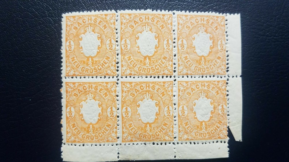 O) 1863 GERMANY-OLD GERMAN STATES SAXONY, ARMS EMBOSSED SCT 16 1/2ng orange – SA