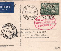 GRAF ZEPPELIN Air Mail 1m Card 1930 Berlin Königsberg East Prussia Germany KZ113