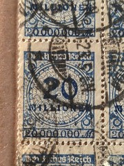 Germany 12 Stamp block. Deutsches Reich 20 Million hyperinflation Mi# 319 SG#334