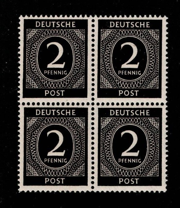MNH Stamp block Sc 531 1946 Post WWII Germany Large numeral From mint sheet