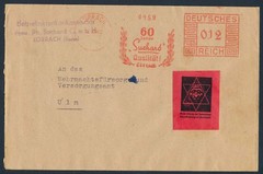 Nazi GERMANY Israel 1942 Anti Semitic Label on Suchard Co Meter Cover LÖRRACH to