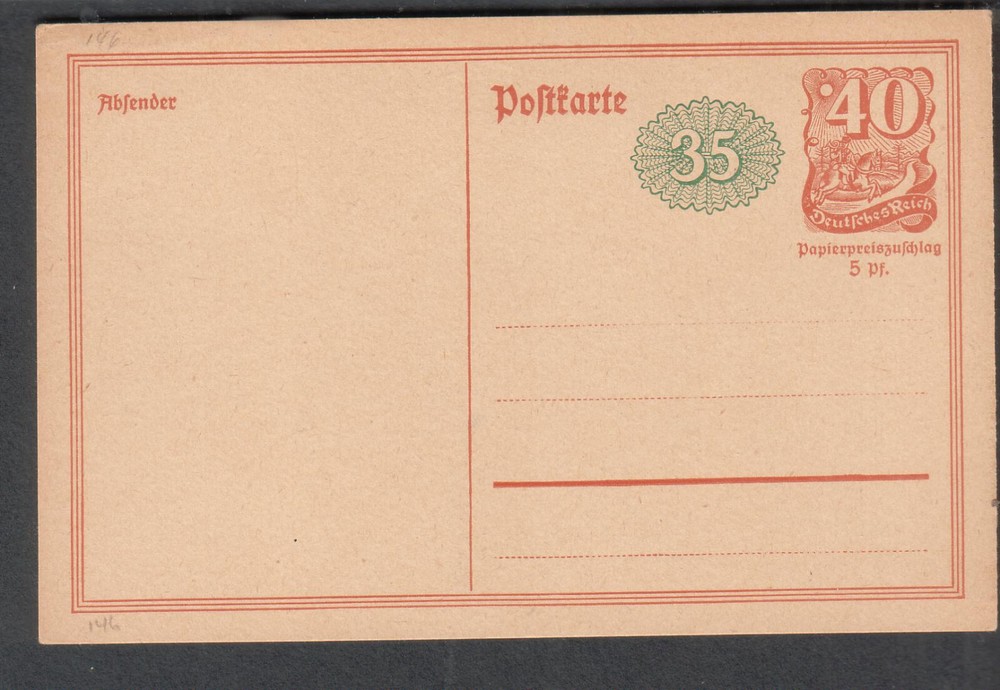 Germany unmailed 40 + 35 pf postal card inflation