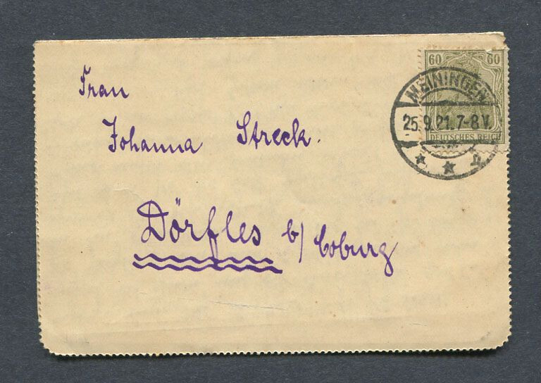German Reich : Interesting small letter cover from 1921 – Mölningen – used