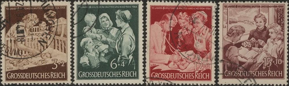Stamp Germany Mi 869-72 Sc B253-6 1944 WWII 3rd Reich Welfare Nurse Doctor Used