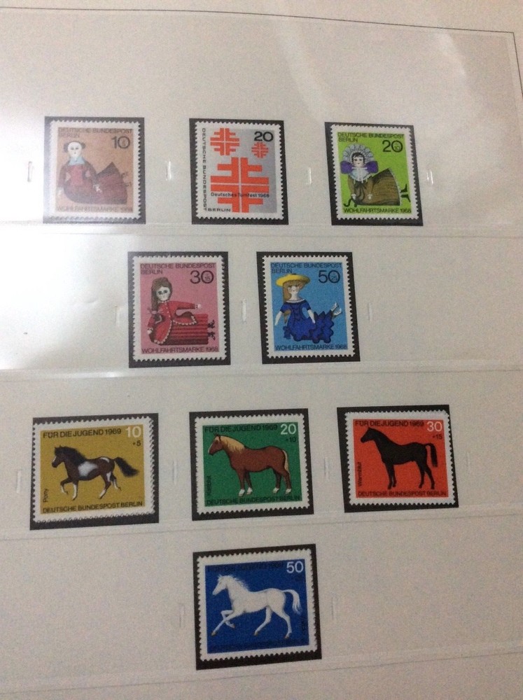 Berlin 1968-69. 3 sets unmounted mint stamps dolls, horses & athletics
