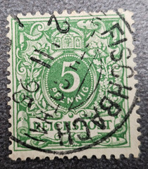 Stamp Germany Reich Reichspost 5 Pfennig 1895 Crown Mi. Nr. 46 [🇩🇪38225]