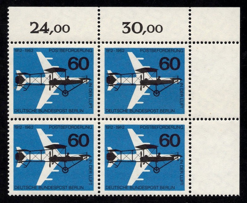 1962 Germany Berlin Airmail Michel 230 Scott 9N208 MNH block of 4