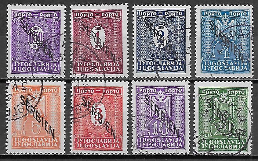 German Occupation Serbia stamps 1941 MI Due 1-8 CANC VF //CTO=Cancelled To Order