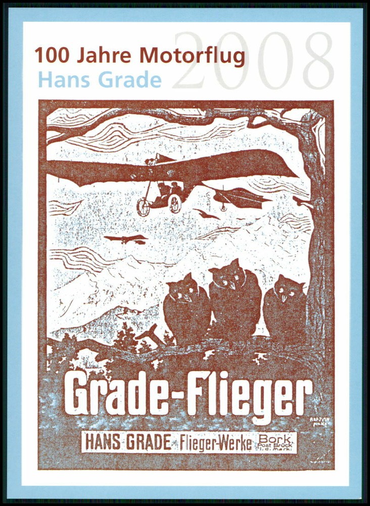 GERMAN POST ANNIVERSARY-CARD 2008 AVIATION MOTOR-FLIGHT HANS GRADE PLANE ‚m2908