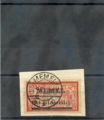 MEMEL Sc 24(MI 24x)VF USED 1920 60pf/40c GY RED & GREY, GREY PAPER, ON PIECE $40