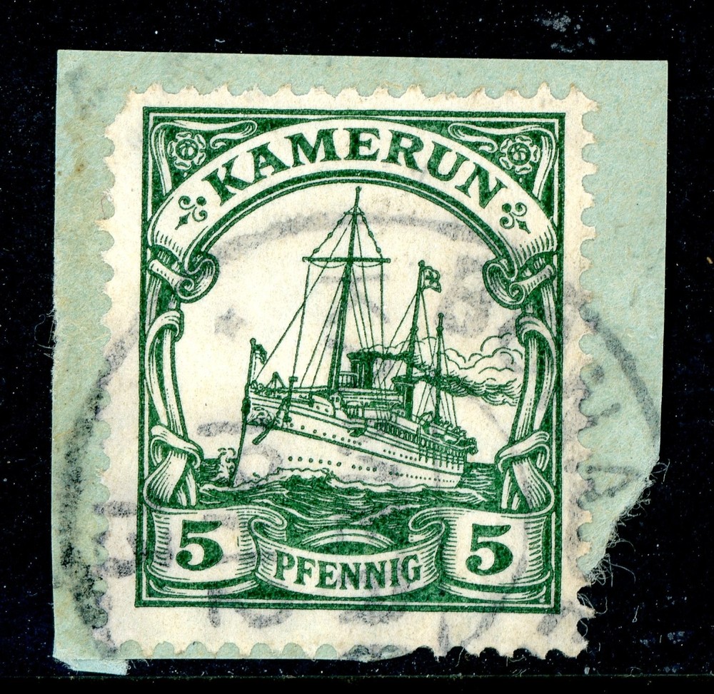 Germany 1900 Cameroon Kamerun 5pf Green Yacht Scott #8 VFU Y7