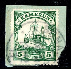 Germany 1900 Cameroon Kamerun 5pf Green Yacht Scott #8 VFU Y7