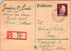 1943 Vilna Ostland Germany Dienstpost Postcard Cover to Prague Czechoslovakia
