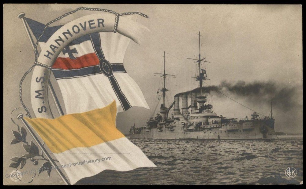 German WWI Navy Kriegsmarine SMS Hannover RPPC Color 82957