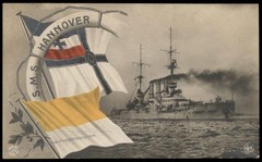 German WWI Navy Kriegsmarine SMS Hannover RPPC Color 82957
