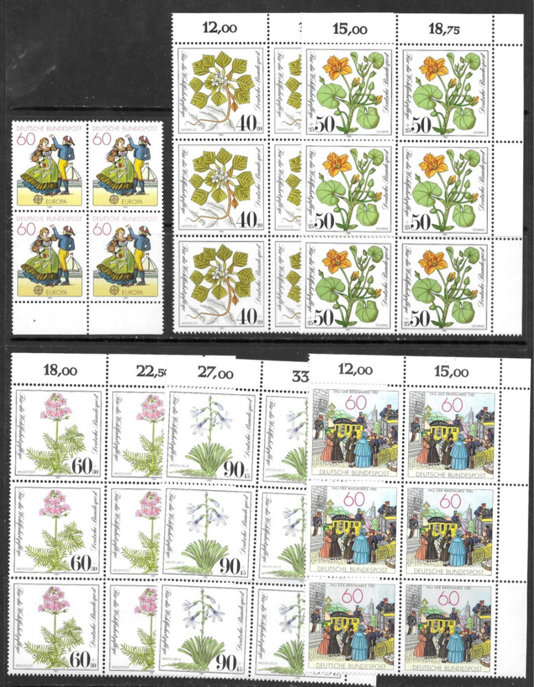 Germany 1981 Mixed Selection 11 x Blocks of 4/6 MNH