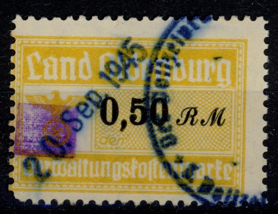 Germany post Nazi era Oldenburg revenue blotted swastika fiscal Stempelmarke