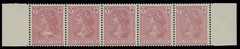1900(c), GERMANIA TEST-ESSAY IN ROSE W/O VALUE, SIDE MARGIN STRIP OF 5, MNH