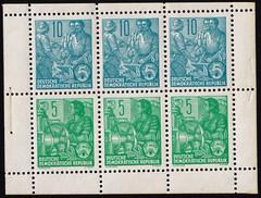 East Germany DDR Sc #188a – 5pf & 10pf emerald & blue – Booklet pane