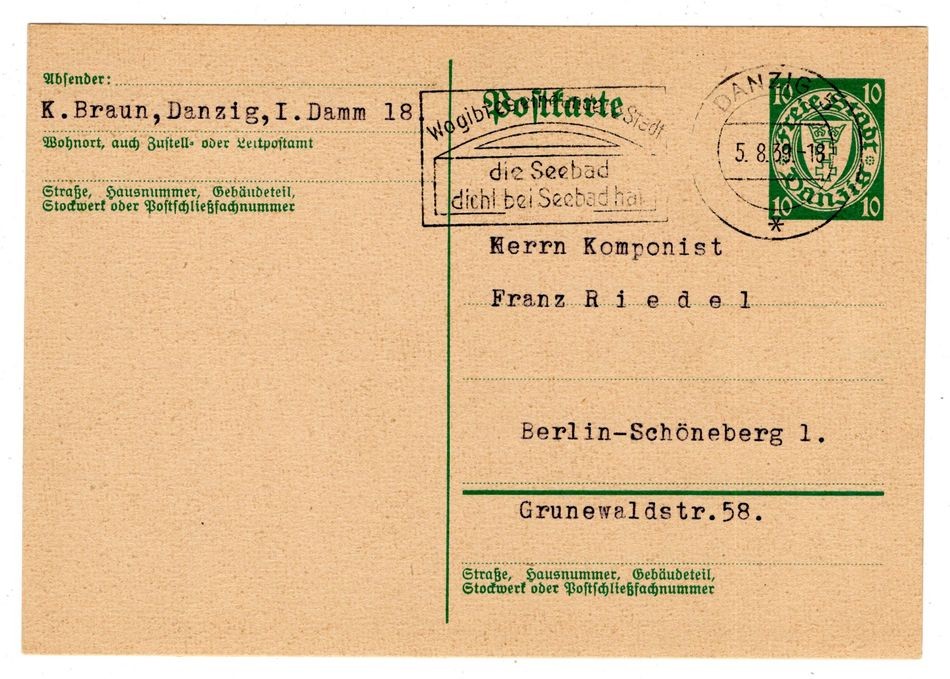 DANZIG GA P57 Used Stamped Revenue Card (GA4750) Authentic