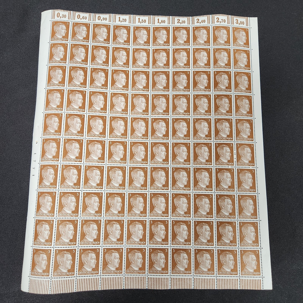 1941 3 Pfenning German Adolph Hitler Full Stamp Sheet WW2 WWII Third Reich
