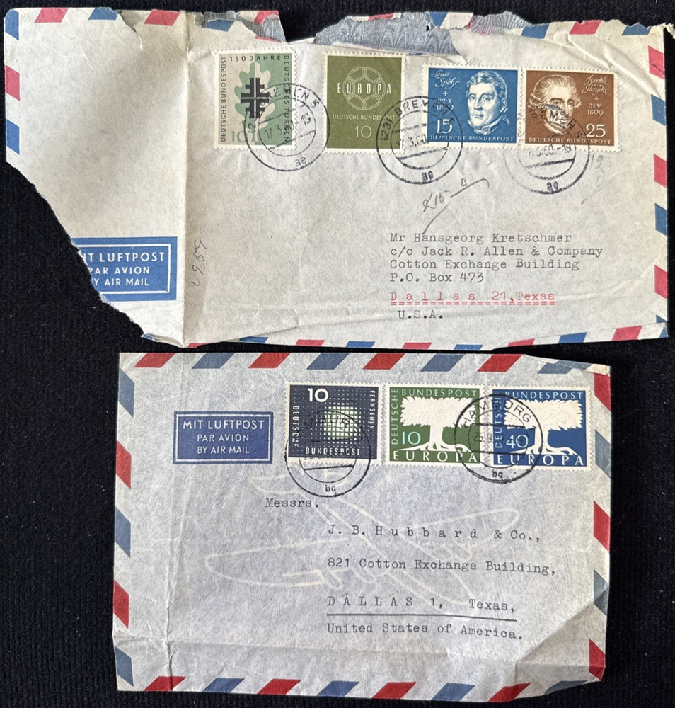 1957-59 Germany 2 Covers With 7 Stamps Used