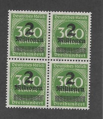 MNH block Overprint 2 Million over 300Mk Scott #270 Weimar German Republic 1923