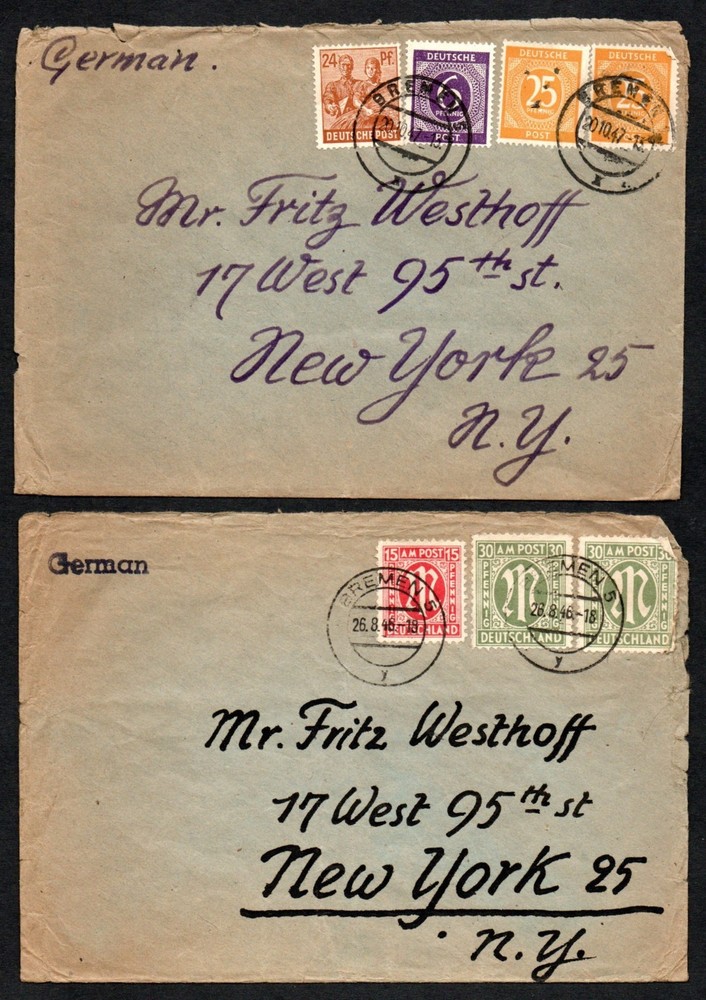 Pair of post-World War II covers – British Zone to US