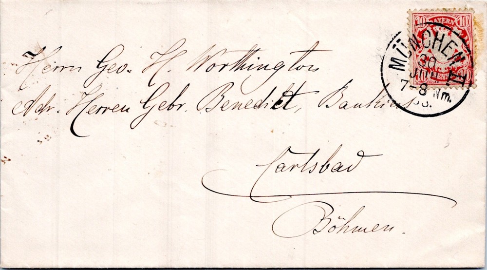 GERMANY 1888 BAYERN POSTAL HISTORY COVER ADDR KARLSBAD POSTMARK MUNCHEN