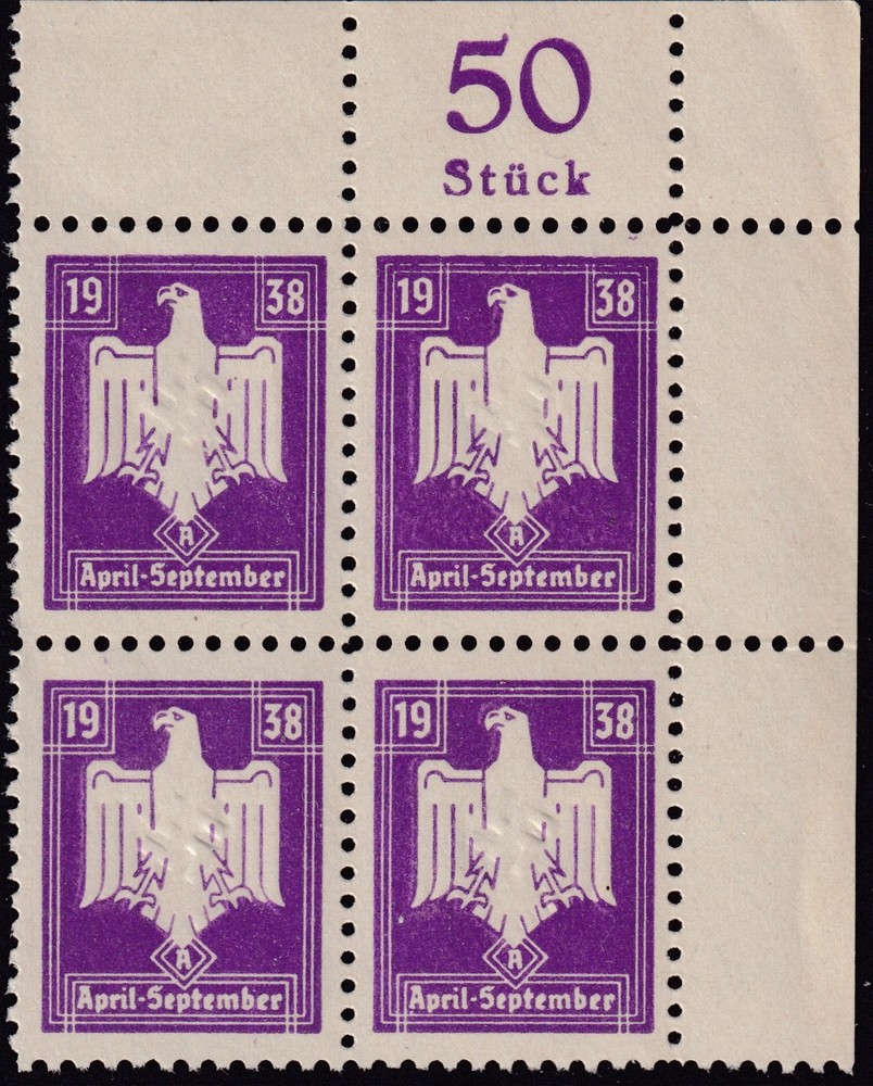 Stamp Germany Revenue Block WWII 3rd Reich DRL Sport 1938 Apr Sept MNH