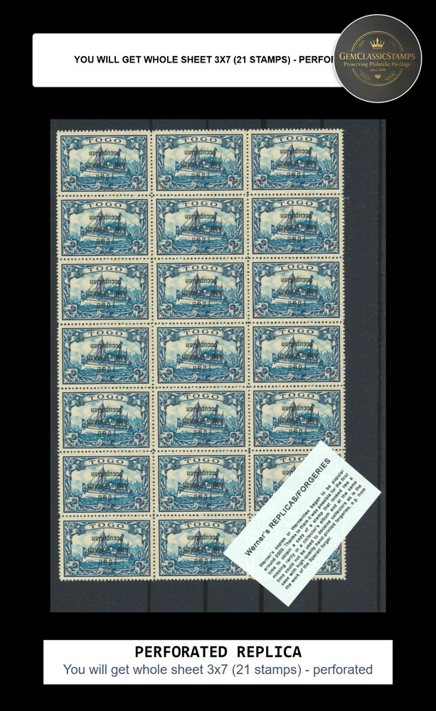 REPLICA of Sheet TOGO (BRITISH) 1914 Inverted ovp