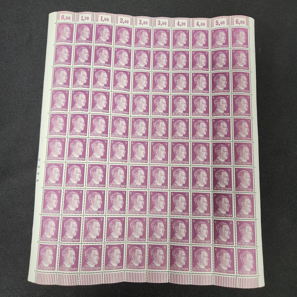 1941 6 Pfenning German Adolph Hitler Full Stamp Sheet WW2 Third Reich