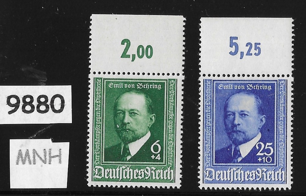 #9880 MNH B186-187 stamp set / Emil von Behring / 1940 Germany Third Reich