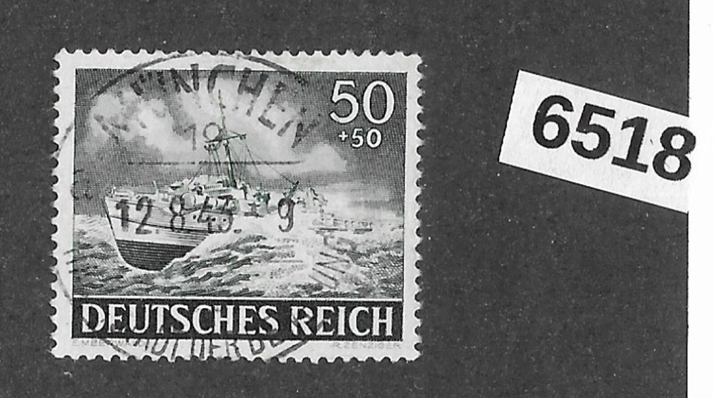 #6518 Used Stamp B229 WWII 1943 Germany Third Reich Military Navy Patrol boat