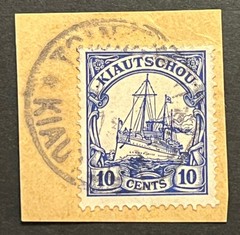 Travelstamps: Germany Kiautschou Stamp 10c Kaiser’s Yacht TSINGTAU Used on Piece