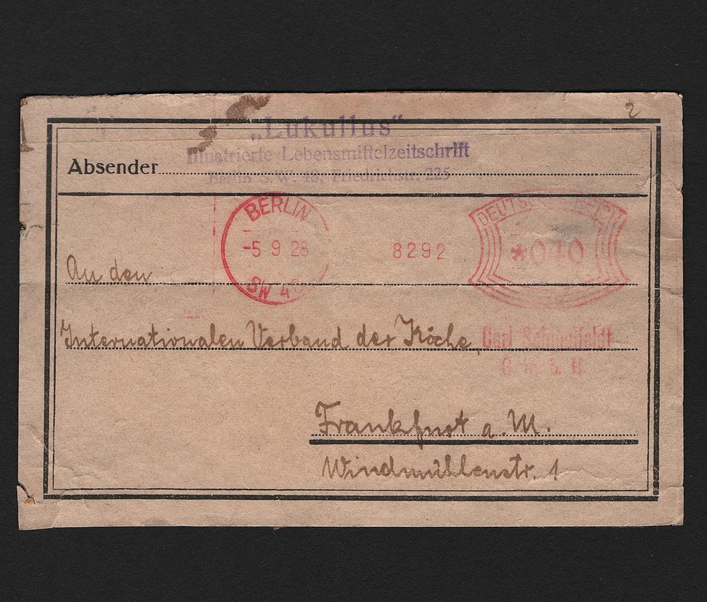OPC Interesting 1928 Germany Shipping Label with Advertising Meter