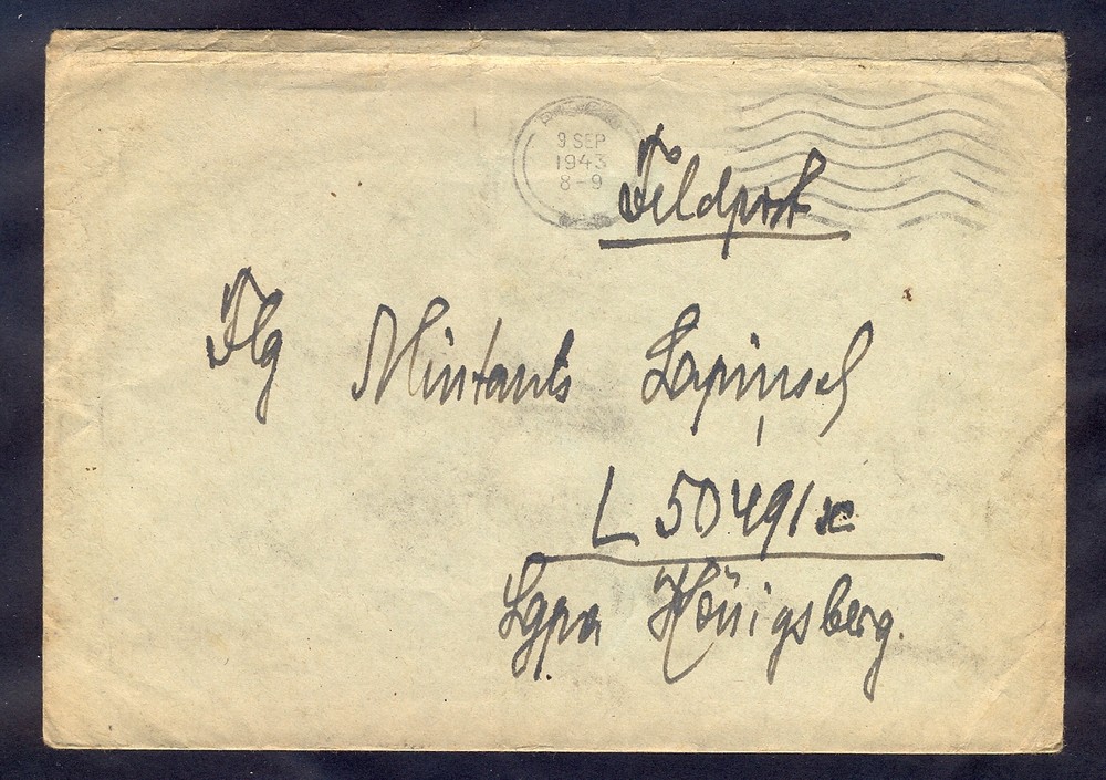 Germany(Ostland),1943,Fieldpost cover with machine cancel from Riga to Konigsber