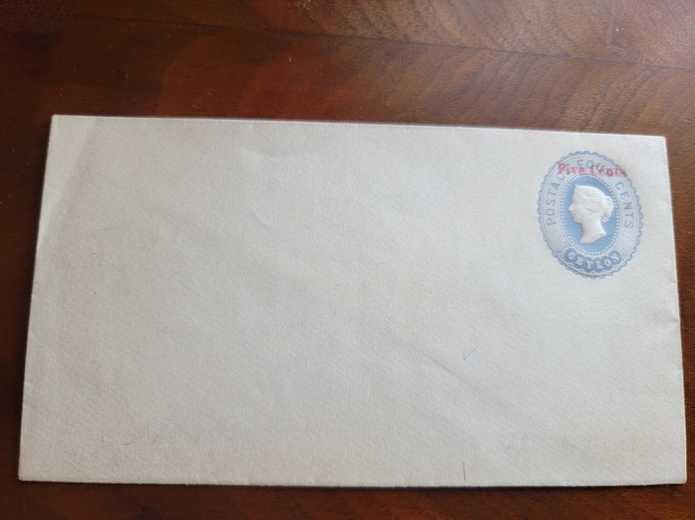 Ceylon four cents overprint five cents postage stamp on old cover