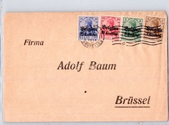 GERMANY 1914 BELGIUM OCCUP COVER MULT FRANKING OVERPRINT ADDR & POSTMARK BRUSSEL