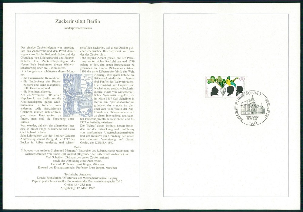 GERMANY FOLDER 1992/10 SUGAR INSTITUTE BERLIN SUGAR BEET