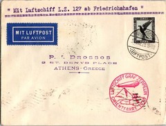1929 Germany Graf Zeppelin LZ 127 Orient Flight Cover to Greece Athens