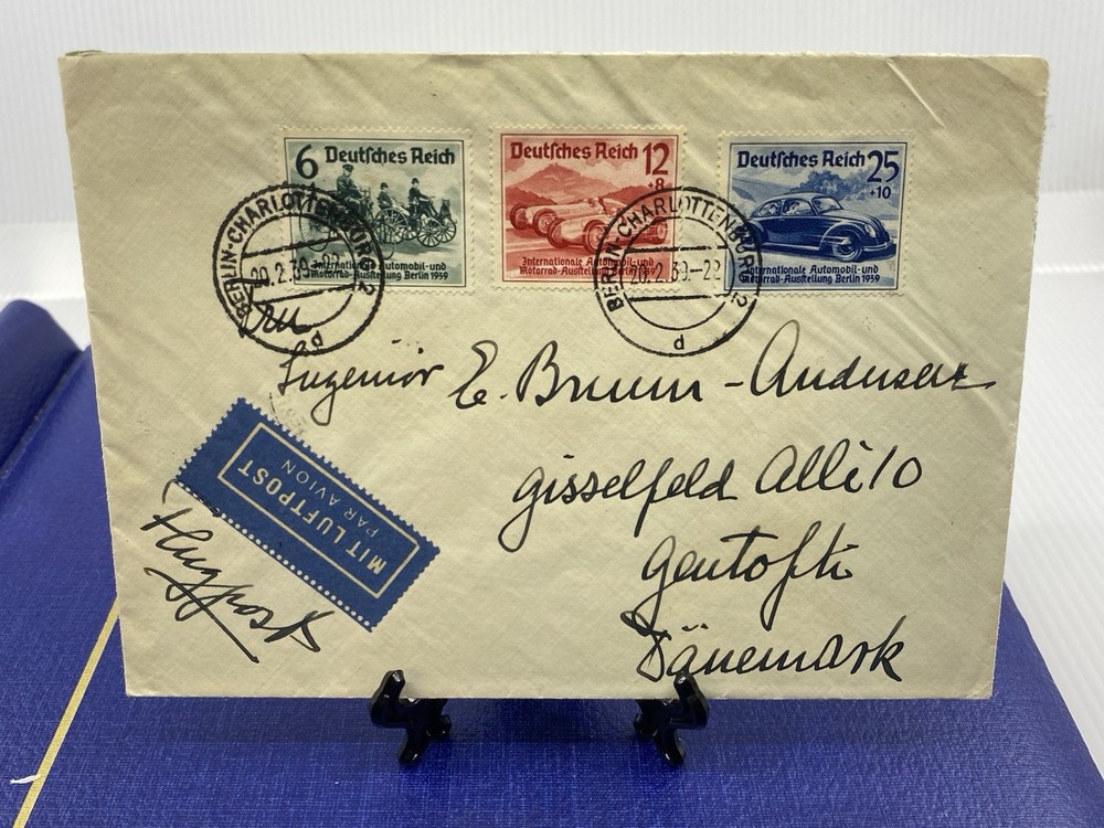 1939 Germany Semi Post Airmail Berlin to Denmark, Scott Catalog# B134-136.