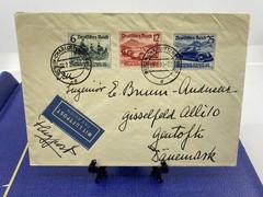 1939 Germany Semi Post Airmail Berlin to Denmark, Scott Catalog# B134-136.