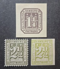 VINTAGE GERMANY- HAMBURG Postage Stamp LOT (3) Mint Hinged ,OG and USED