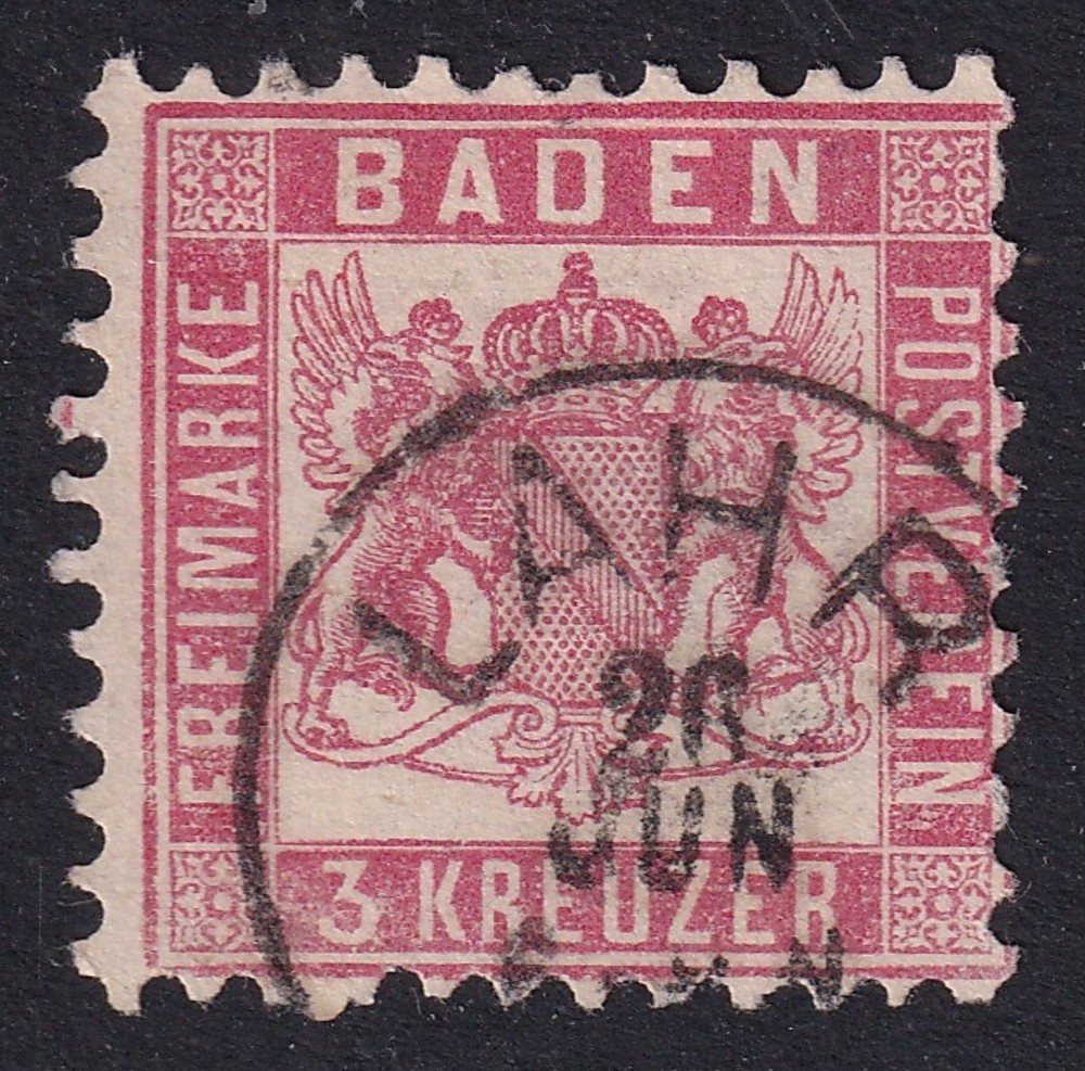 BADEN 1862 Arms 3k Pale Rose SG 28 Used