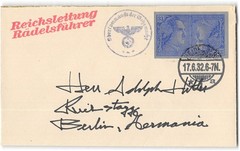 contrived cover, to Berlin, 1932, tete-beche pair, imperf die cut