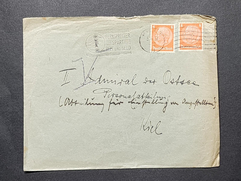 WW2 WWII Nazi German Third Reich Cover Envelope to Kriegsmarine Admiral 1937