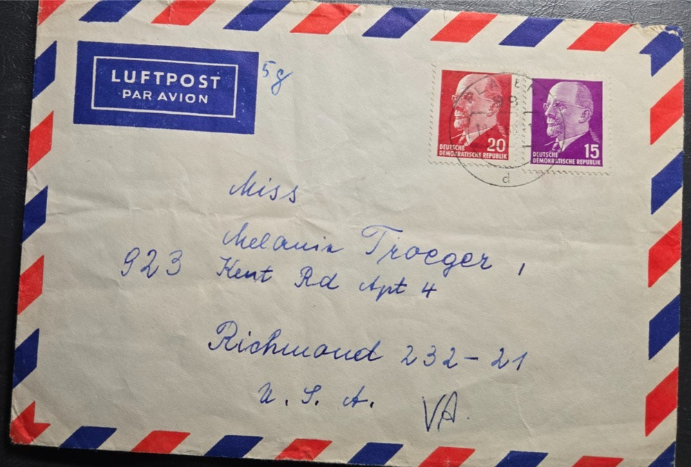 Stamp Cover German Democratic Republic 1968 #584-585 Airmail DDR to USA